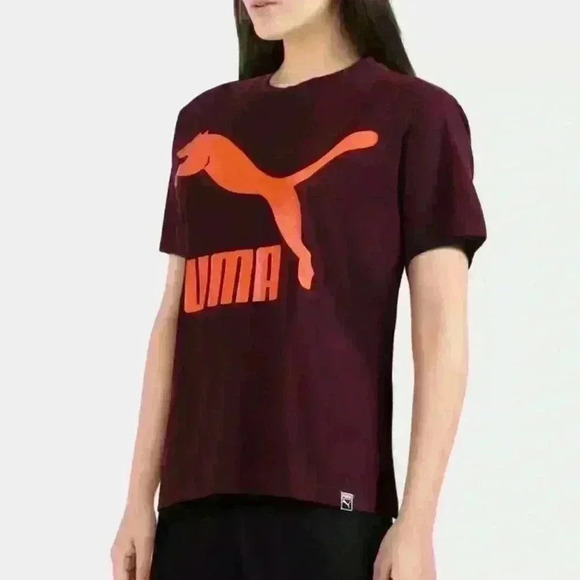 Puma Women's Printed Round Neck Maroon T-Shirt (488) - Picture 1 of 14